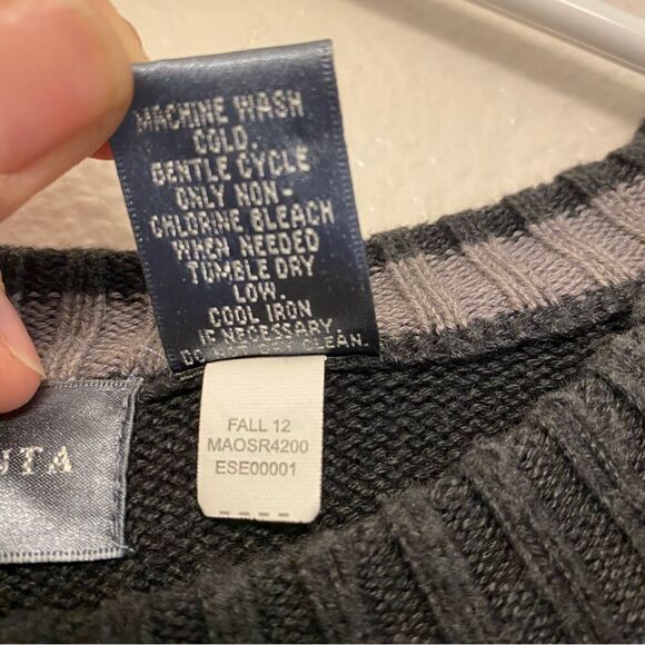 Oscar De La Renta Gray Color Block Crew Neck Long Sleeved Sweater Men's XL - Picture 4 of 9